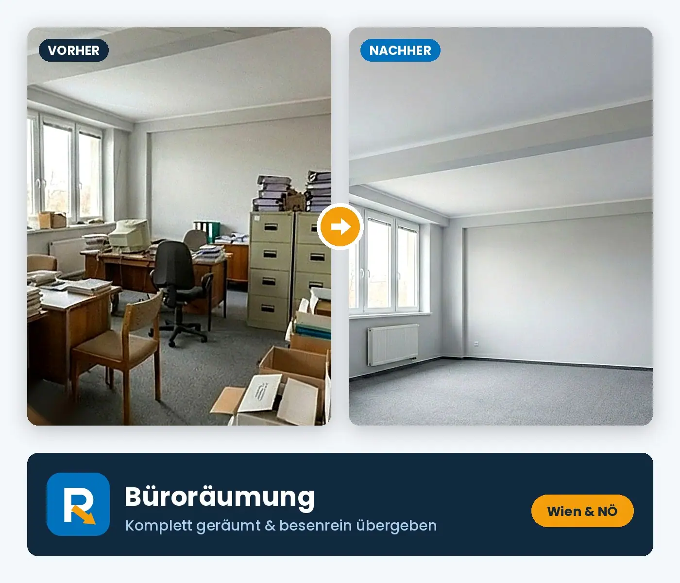 Büro & Gewerbe: Objekt vor der Räumung und derselbe Raum besenrein übergeben