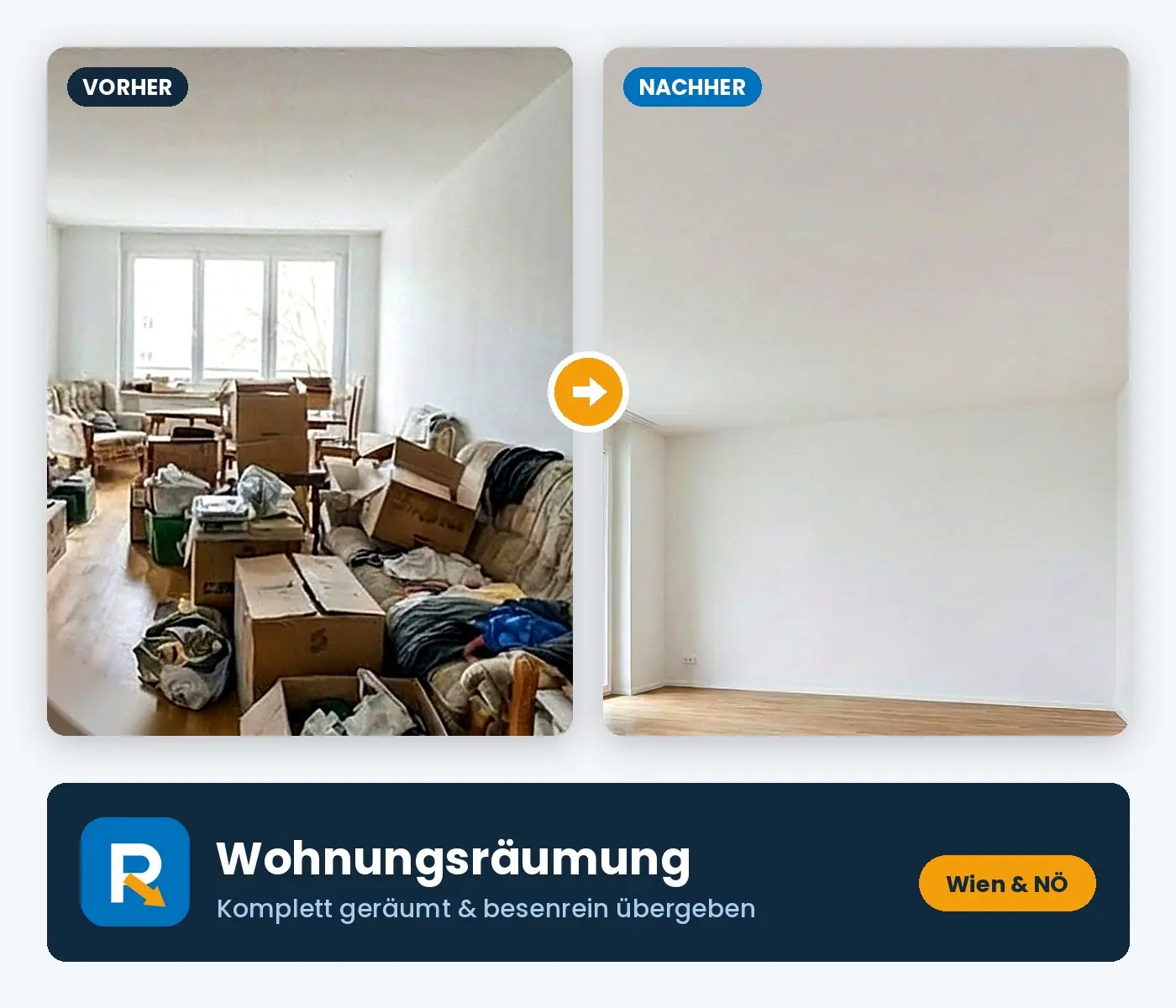 Wohnung vor und nach der Räumung (Symbolbild)